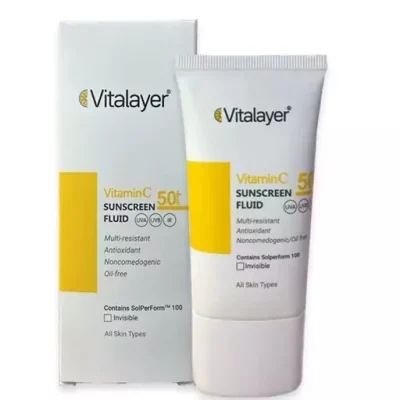 کرم ضد آفتاب فلوئید بدون رنگ SPF50 حاوی ویتامین C ویتالیر 40 میلی لیتر