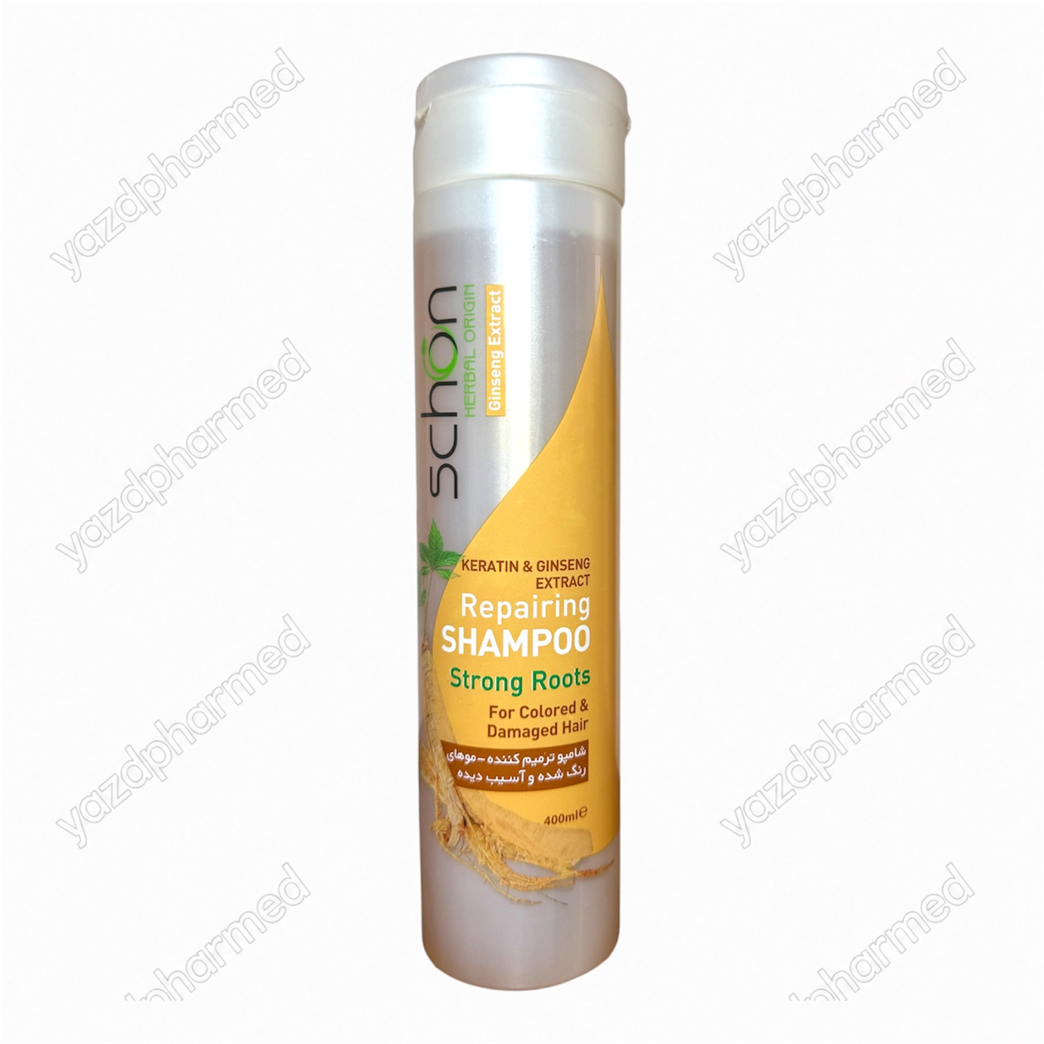 Photoroom_20260904_090138 شامپو حجم دهنده شون حاوی عصاره جنسینگ و کراتین مناسب موهای آسیب دیده و رنگ شده ۴۰۰ میلی لیتر - تصویر 1
